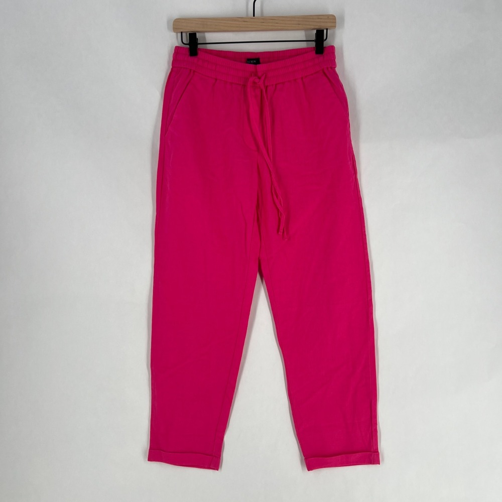 J. Crew Linen Blend Pull On Pants Womens Size‎ 4 Hot Pink Drawstring Casual
